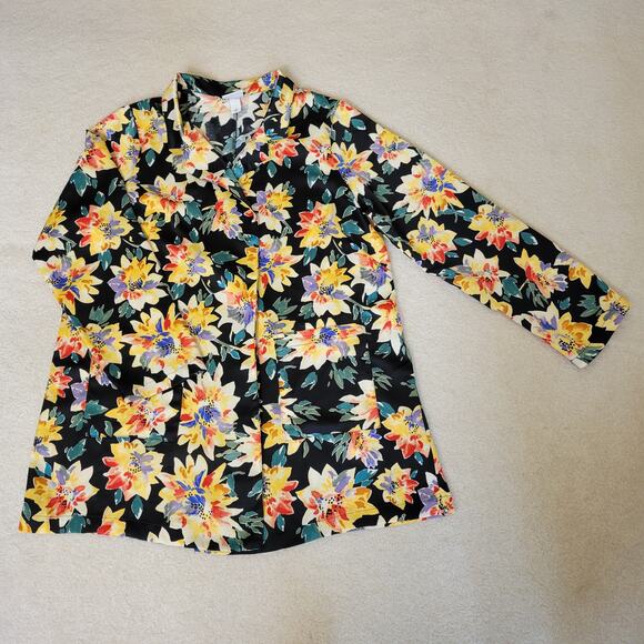 EUC Ava & Viv Size X (14) Open Belted Tie Wrap Jacket Pockets Collar Floral - Picture 3 of 16